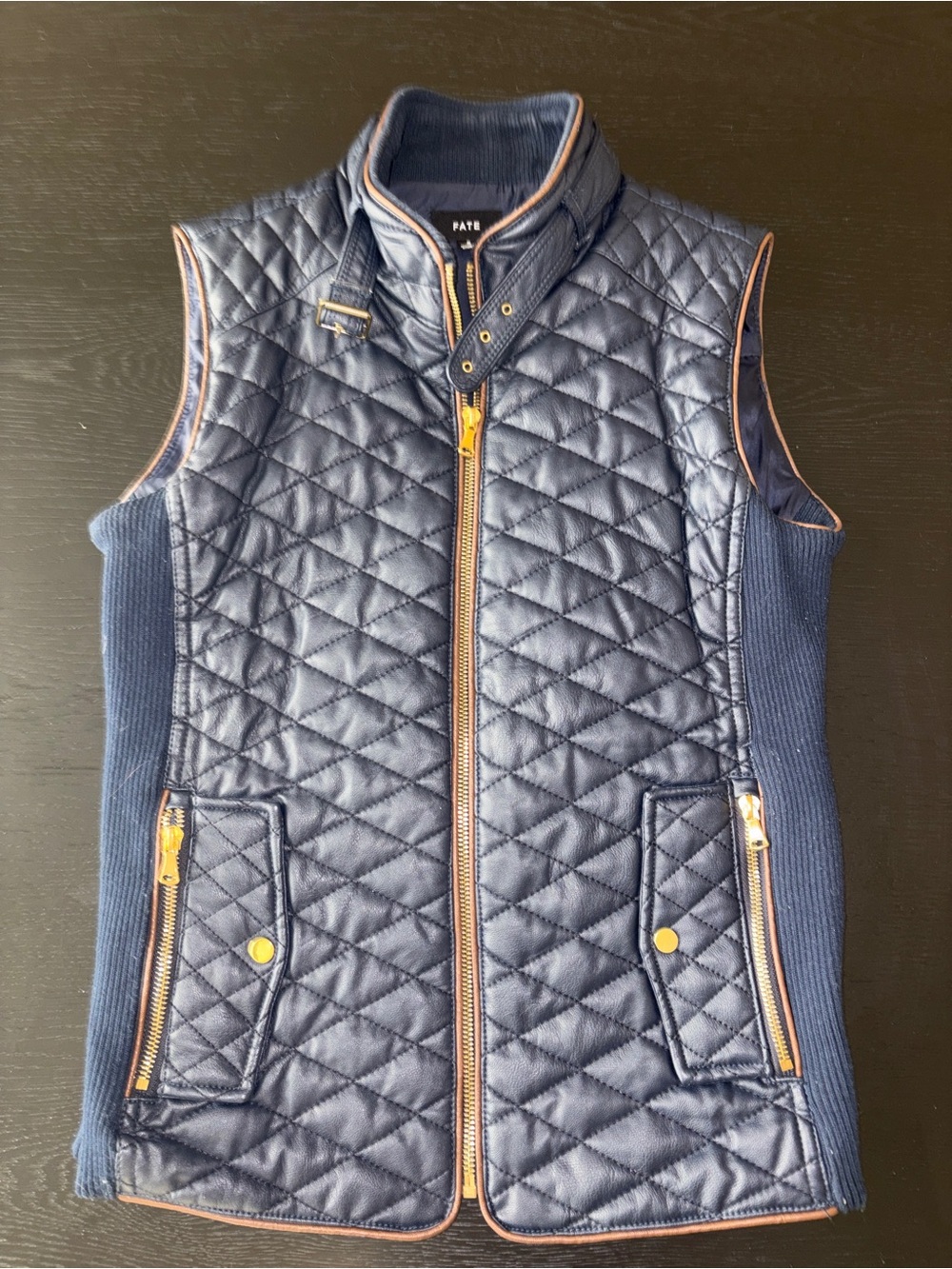 Fate Quilted Navy Vest with Gold Trim side S